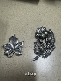 VTG Sterling Silver Flower Leaf Brooch Pins PAIR Guiglielmo Cini Pressed Art