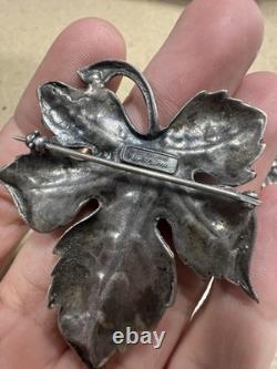 VTG Sterling Silver Flower Leaf Brooch Pins PAIR Guiglielmo Cini Pressed Art