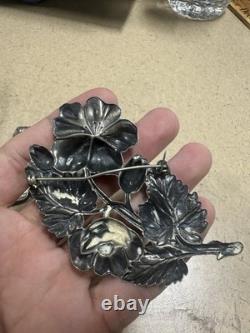 VTG Sterling Silver Flower Leaf Brooch Pins PAIR Guiglielmo Cini Pressed Art