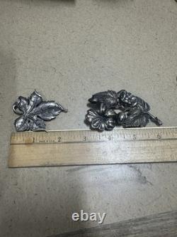 VTG Sterling Silver Flower Leaf Brooch Pins PAIR Guiglielmo Cini Pressed Art