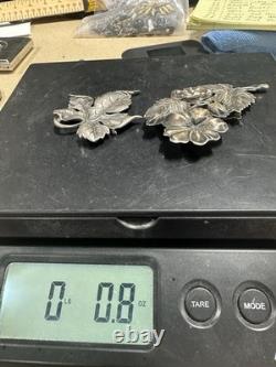 VTG Sterling Silver Flower Leaf Brooch Pins PAIR Guiglielmo Cini Pressed Art