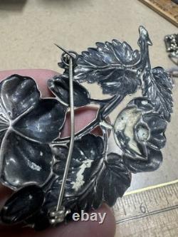 VTG Sterling Silver Flower Leaf Brooch Pins PAIR Guiglielmo Cini Pressed Art