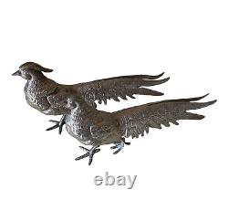 VTG Table Pheasant Table Ornament Figures Silver Plate Pair Male & Female 11