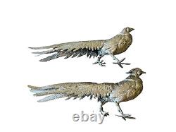 VTG Table Pheasant Table Ornament Figures Silver Plate Pair Male & Female 11