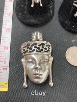 Very Cool Vintage Sterling Thai Dancer Brooch and Pair of Matching Rings