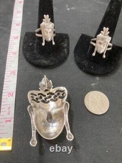 Very Cool Vintage Sterling Thai Dancer Brooch and Pair of Matching Rings