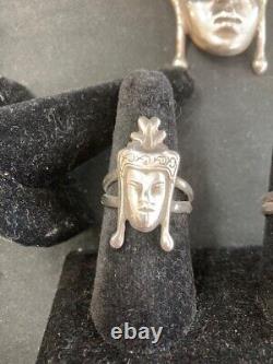 Very Cool Vintage Sterling Thai Dancer Brooch and Pair of Matching Rings