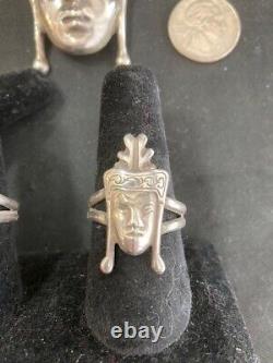 Very Cool Vintage Sterling Thai Dancer Brooch and Pair of Matching Rings