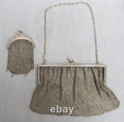 Victorian Era Pair All Sterling Silver Large & Small Opera Mesh Bag Purses