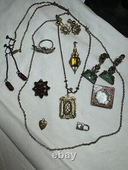 Vintage 10 Pc ART DECO Victorian GARNET NEIGER Brothers enamel CZECH JEWELRY LOT