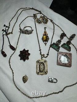 Vintage 10 Pc ART DECO Victorian GARNET NEIGER Brothers enamel CZECH JEWELRY LOT