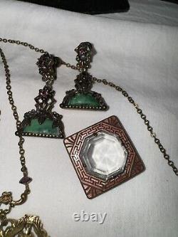 Vintage 10 Pc ART DECO Victorian GARNET NEIGER Brothers enamel CZECH JEWELRY LOT