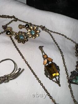 Vintage 10 Pc ART DECO Victorian GARNET NEIGER Brothers enamel CZECH JEWELRY LOT