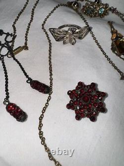 Vintage 10 Pc ART DECO Victorian GARNET NEIGER Brothers enamel CZECH JEWELRY LOT