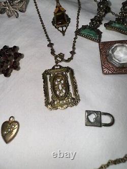 Vintage 10 Pc ART DECO Victorian GARNET NEIGER Brothers enamel CZECH JEWELRY LOT