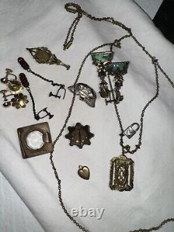 Vintage 10 Pc ART DECO Victorian GARNET NEIGER Brothers enamel CZECH JEWELRY LOT