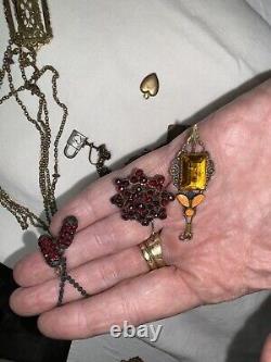 Vintage 10 Pc ART DECO Victorian GARNET NEIGER Brothers enamel CZECH JEWELRY LOT