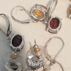 Vintage 12 Pairs Sterling Silver 925 Garnet Topaz Pearl Amethyst Earrings Lot