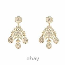 Vintage 14K Yellow Gold Over Diamond Women's Wedding Chandelier Dangle Earrings