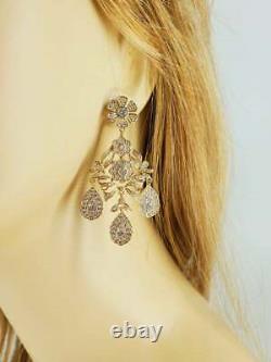 Vintage 14K Yellow Gold Over Diamond Women's Wedding Chandelier Dangle Earrings