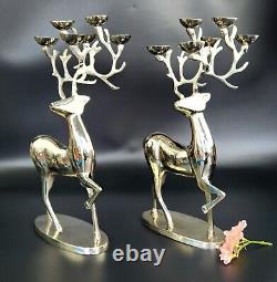 Vintage 16 Tall Large Silver Metal Candleholders 6 Candles each Pair