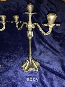 Vintage 17 Silver Tint Triple Candelabra Candlesticks Candle Holders Pair