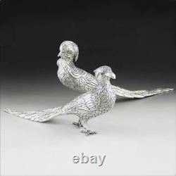 Vintage 1950s Silver pair Mexican full crafted sterling silver pheasants 1727gr
