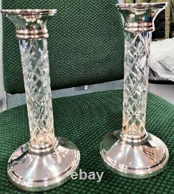 Vintage 1973 Lovely Pair Of English Rare Cut Glass & Solid Silver Candlesticks