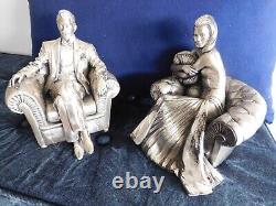 Vintage 1997 Laminated Silver Deco Gatsby Pair Figurines Vittorio Tessaro Italy