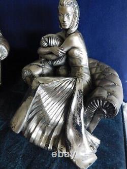 Vintage 1997 Laminated Silver Deco Gatsby Pair Figurines Vittorio Tessaro Italy