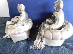 Vintage 1997 Laminated Silver Deco Gatsby Pair Figurines Vittorio Tessaro Italy