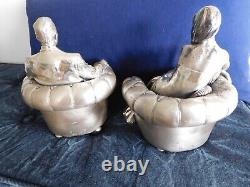 Vintage 1997 Laminated Silver Deco Gatsby Pair Figurines Vittorio Tessaro Italy