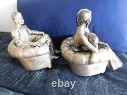 Vintage 1997 Laminated Silver Deco Gatsby Pair Figurines Vittorio Tessaro Italy