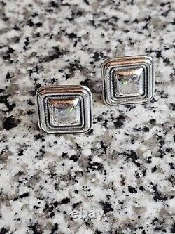 Vintage 1 1/8 James Avery Clip-on Back Sterling Silver Square MCM Earrings