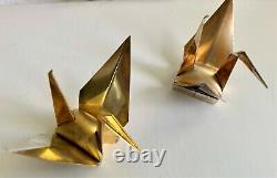 Vintage 20th Century Japan Pair of Pure Silver 950 Origami Crane Birds Boxed