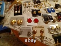 Vintage 27 Pair Gold / Silver Tone Cabochon Enamel Pearl Earrings Lot Pierced