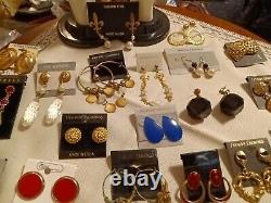 Vintage 27 Pair Gold / Silver Tone Cabochon Enamel Pearl Earrings Lot Pierced