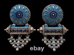 Vintage 2 Pair Luxurious Silver 925 Enamel Handcrafted Women Jewelry Earrings