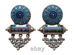 Vintage 2 Pair Luxurious Silver 925 Enamel Handcrafted Women Jewelry Earrings