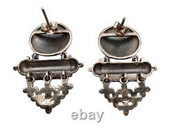 Vintage 2 Pair Luxurious Silver 925 Enamel Handcrafted Women Jewelry Earrings