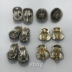 Vintage 6 PAIR LOT Silver & Gold Various Designs Clip-on Earrings