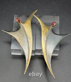Vintage 925 Silver Gold The Ruby Tiny Dancer Earrings Two tone oxidized MCM 6g