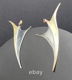 Vintage 925 Silver Gold The Ruby Tiny Dancer Earrings Two tone oxidized MCM 6g