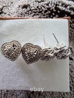 Vintage 925 Sterling Silver Diamond Cluster Earrings 2 Pair