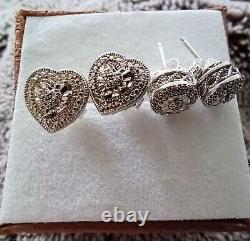 Vintage 925 Sterling Silver Diamond Cluster Earrings 2 Pair