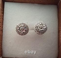 Vintage 925 Sterling Silver Diamond Cluster Earrings 2 Pair