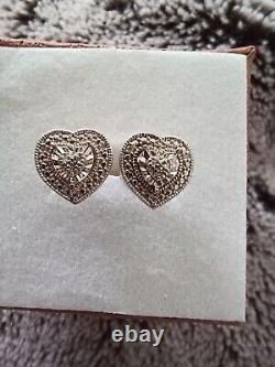 Vintage 925 Sterling Silver Diamond Cluster Earrings 2 Pair