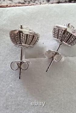 Vintage 925 Sterling Silver Diamond Cluster Earrings 2 Pair