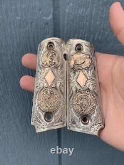 Vintage. 925 silver and 10k Gold Mexican 1911 grips Rare