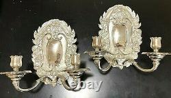 Vintage ASPERY Sterling Silver Pair Wall Sconces, Very Rare & Heavy, Unusual